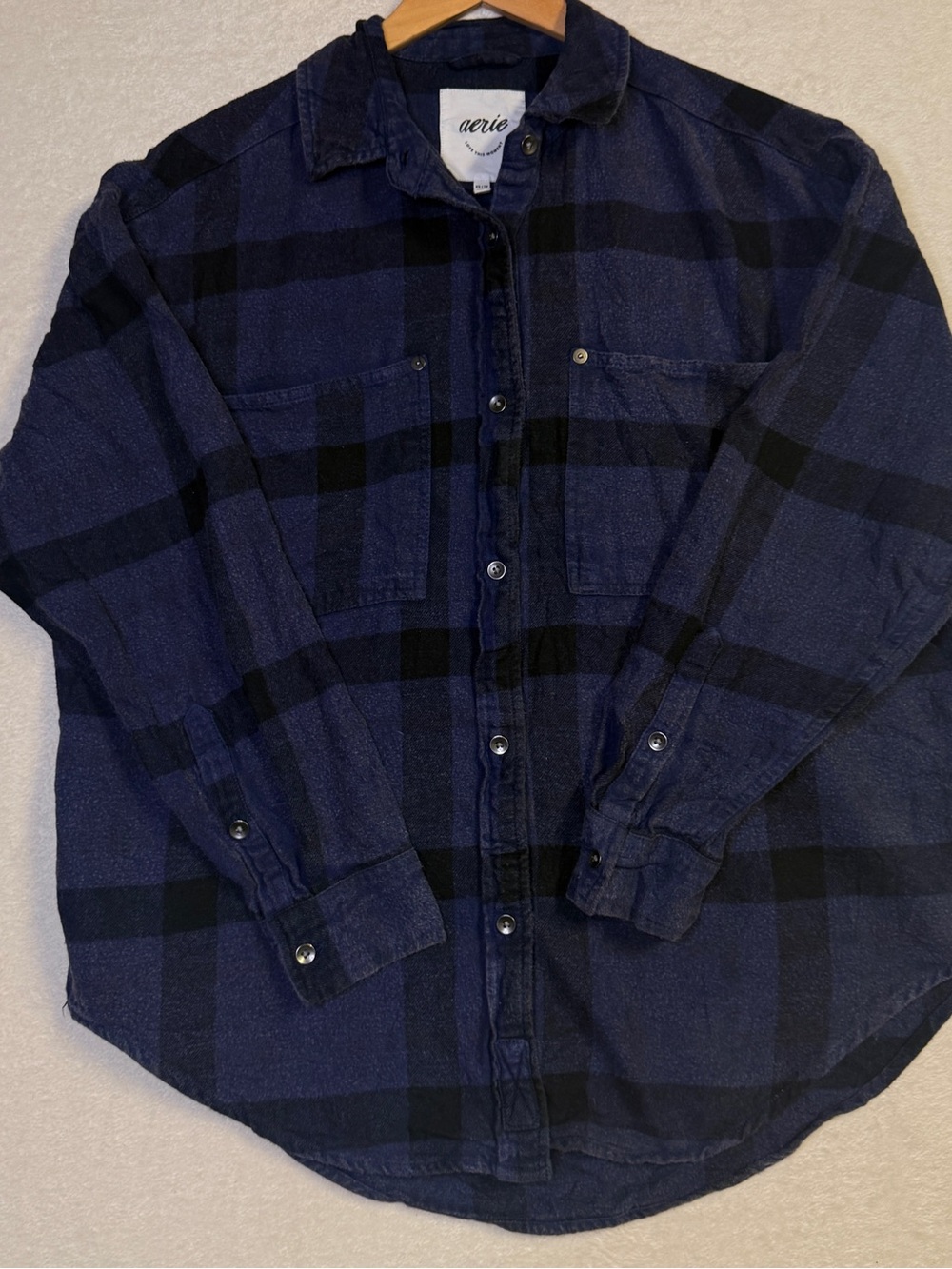 aerie Navy & Black Plaid Button-Down Shirt